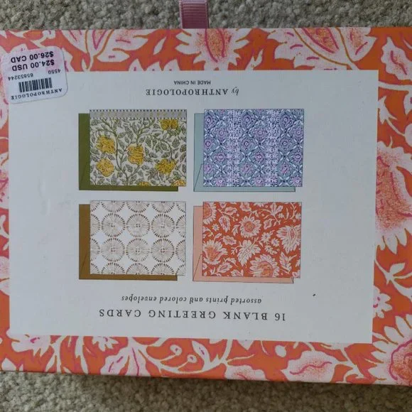 Anthropologie FULL BLOOM Boxed Card Set 16 Blank Floral greeting cards New - Picture 2 of 3